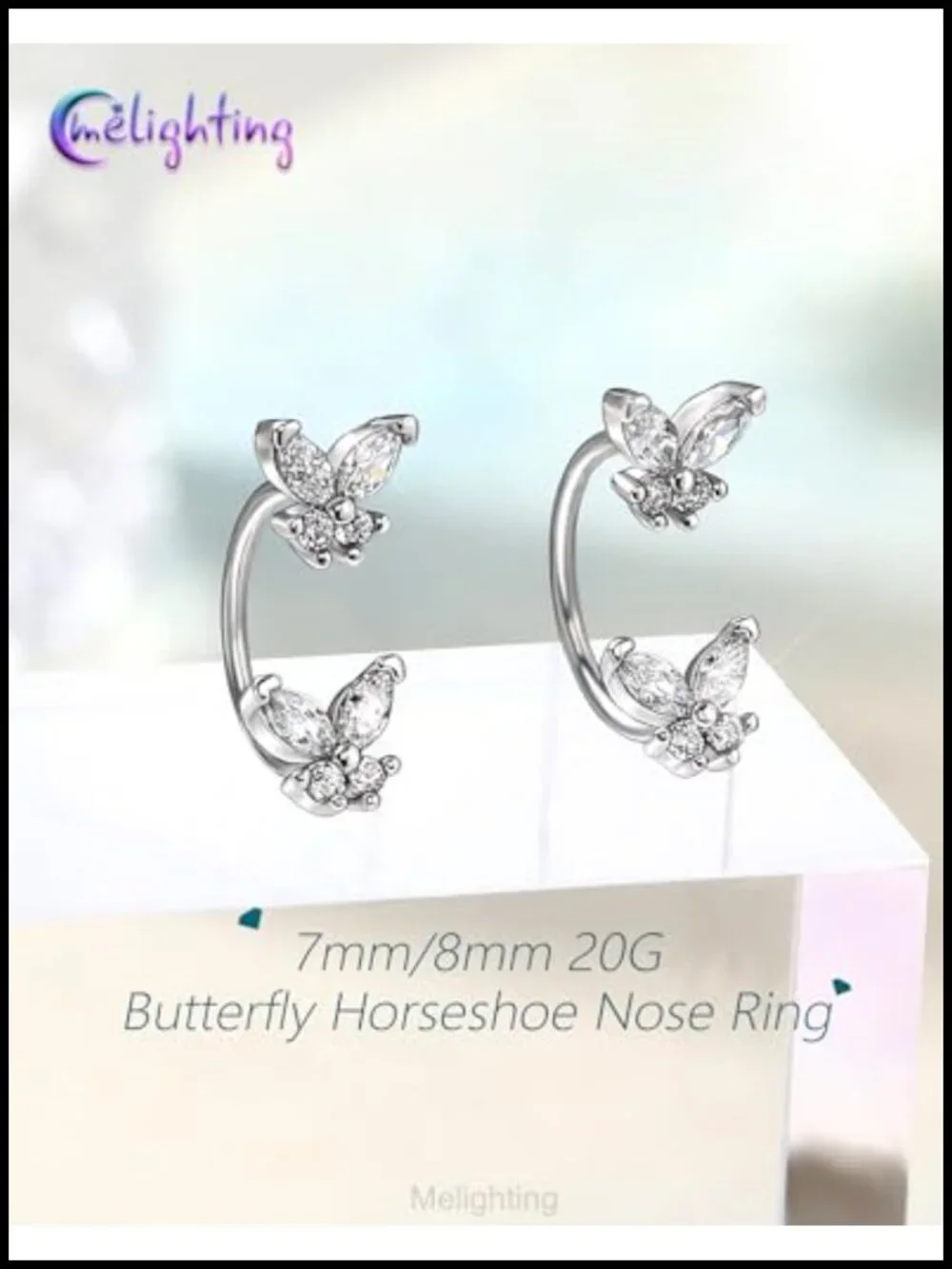 20G Butterfly Horseshoe Nose Ring Hoop Piercing Set 316L Surgical Steel w/
